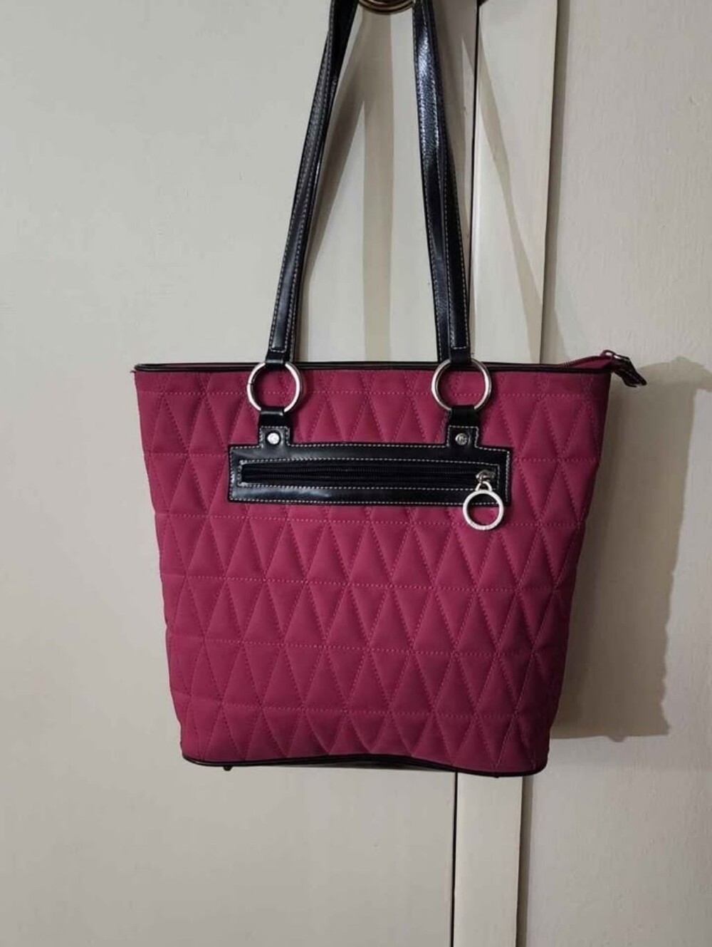 Franco Sarto Quilted Burgundy Tote with Black Trim